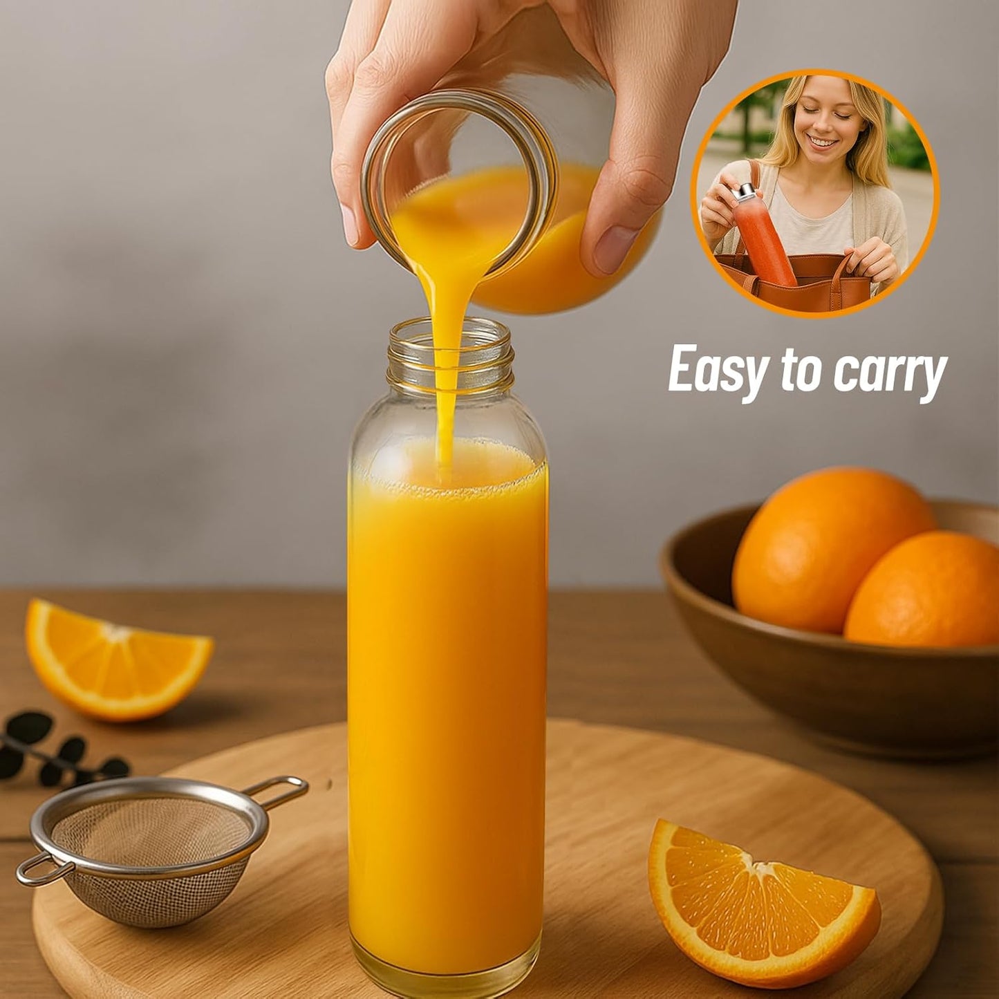 32 oz Clear Glass Water Bottles with Lids, Reusable Glass Juice Bottles with Stainless Steel Cap for Juicing, Refrigerator, 100% Leak Proof, BPA Free, Gift Set of 3