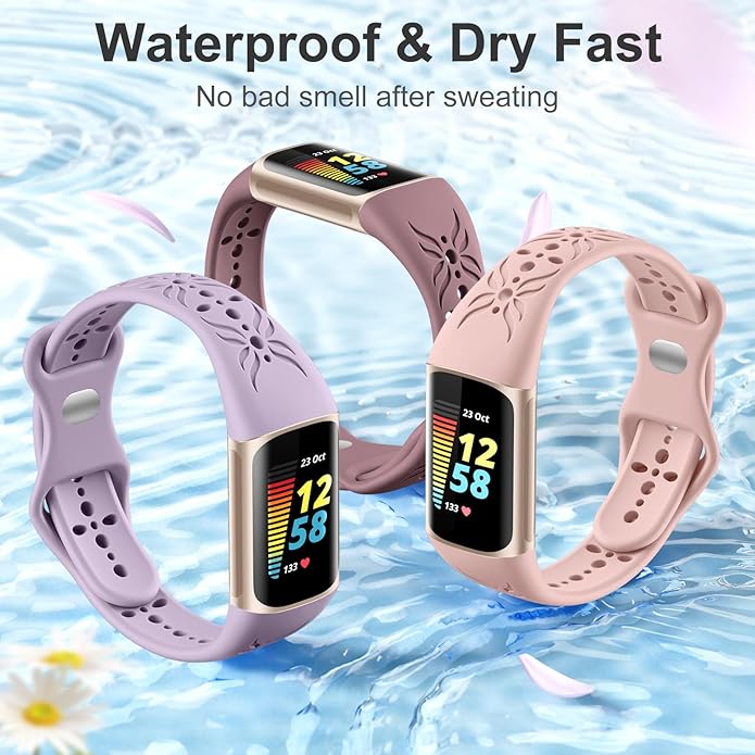 Maledan Slim Engraved Band Compatible for Fitbit Charge 6/Charge 5 Bands Women Men, Elegant Hollow-out Pattern Bracelet Strap Loops Wristbands for Fitbit Charge 5/Charge 6 Fitness Tracker Accessories