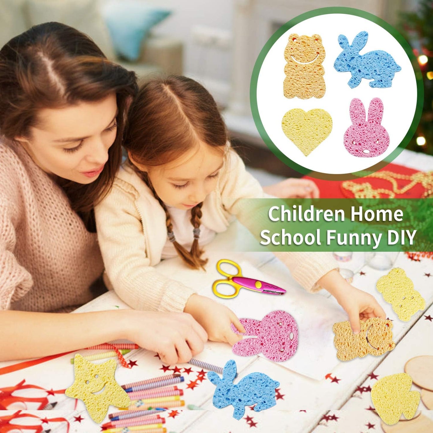 Compressed Cellulose Kitchen Sponges 12Pack,Non-Scratch Biodegradable Natural Colorful Sponge Scrub for Dishes Cleaning,Funny DIY Sponge for Kids