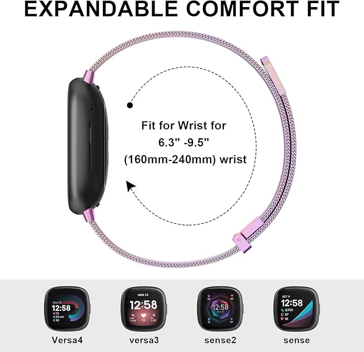 Meliya Metal Band for Fitbit Sense 2 / Sense Bands, Fitbit Versa 4 / Versa 3 Bands Women Men, Stainless Steel Mesh Magnetic Replacement Bracelet Strap for Fitbit Sense 2 / Versa 4 Smartwatch