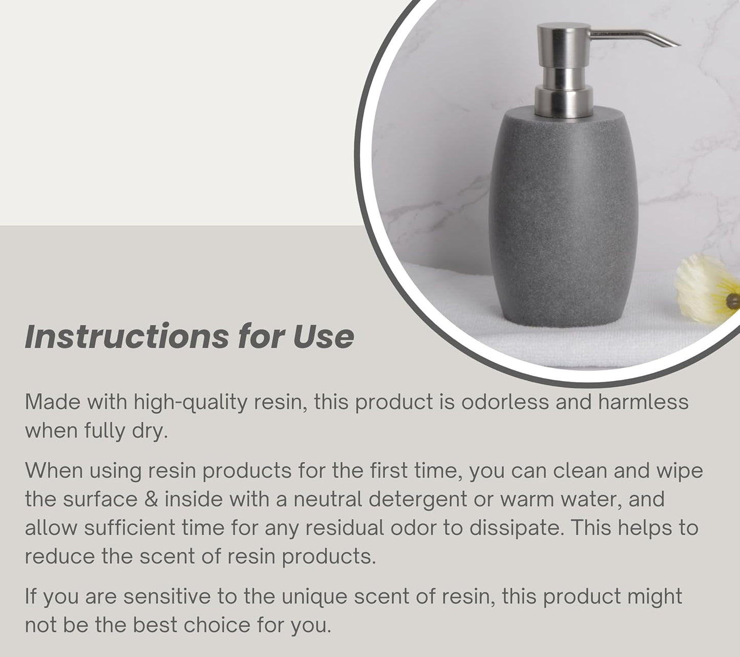 Sandstone Textured Resin Soap Dispenser with Metallic Pump and Waterproof Bottle Labels for Bathroom Kitchen Dish Hand Wash Shower Lotion Shampoo, 12 Oz, Gray