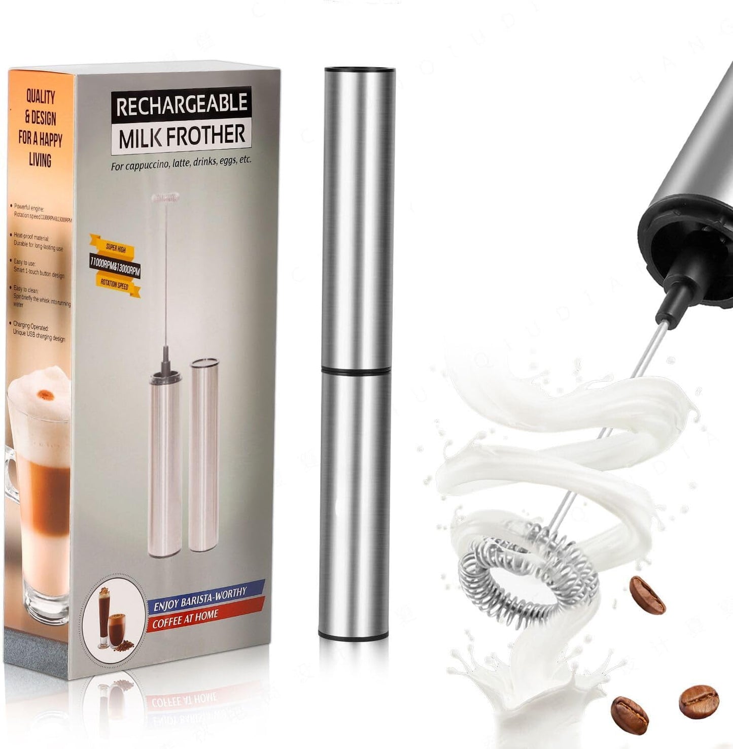 Milk Frother,Rechargeable 3 Speed Electric Coffee Foamer for Travel, Handheld Drink Mixer for Latte, Cappuccino, Coffee, Eggs, Hot Chocolate, Protein,Silver