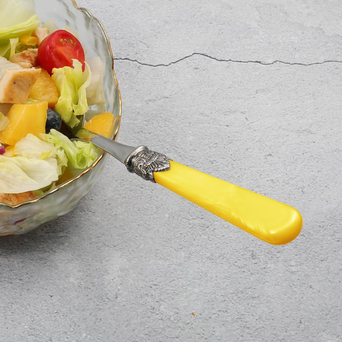 2-piece Salad Servers Stainless Steel Salad Serving Set Salad Fork and Spoon (Yellow)