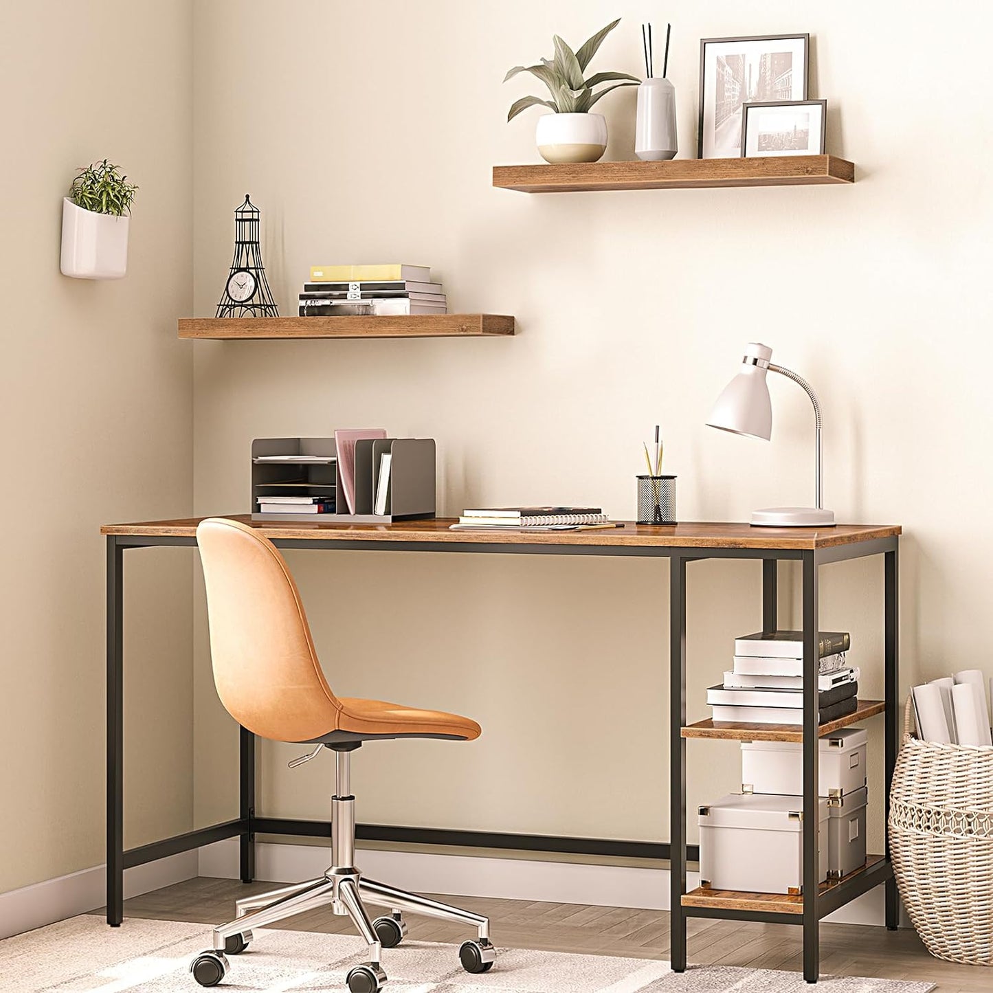 HOOBRO Floating Shelves for Wall, Wall Mounted Shelf Set of 2, 23.6" Hanging Shelf with Invisible Brackets, for Wall in Bathroom, Bedroom, Toilet, Kitchen, Living Room, Office, Rustic Brown BF60BJ01