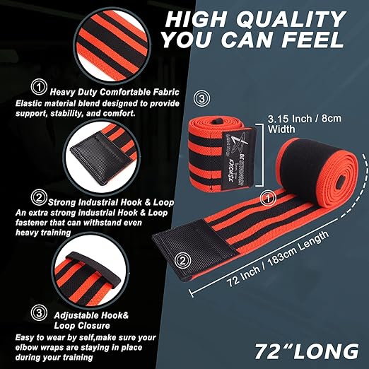 Knee Wraps for Weightlifting (Pair) | Knee Straps for Squats,Cross Training, WODs, Gym Workouts, Weightlifting, Fitness & Powerlifting | Alternative Knee Sleeve | 72" Compression & Elastic Support (Orange)
