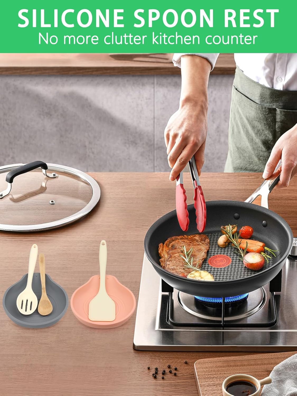 Spoon Rest for Stove Top, Set of 1 Silicone Spoon Rest for Kitchen Countertop, Heat-Resistant Utensil Rest for Spatula, Tongs or Spoon