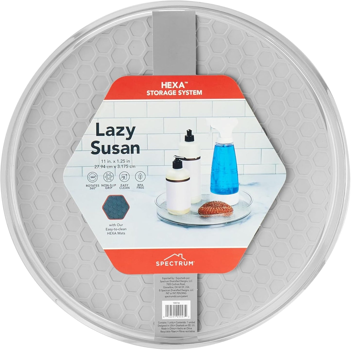 Spectrum Lazy Susan Organizer, Hexa Large 11" - Lazy Susan Turntable for Cabinet, Refrigerator, Pantry, Table, & Shelf - Rotating & Spinning Pantry Organization - Spice Rack Storage for Fridge