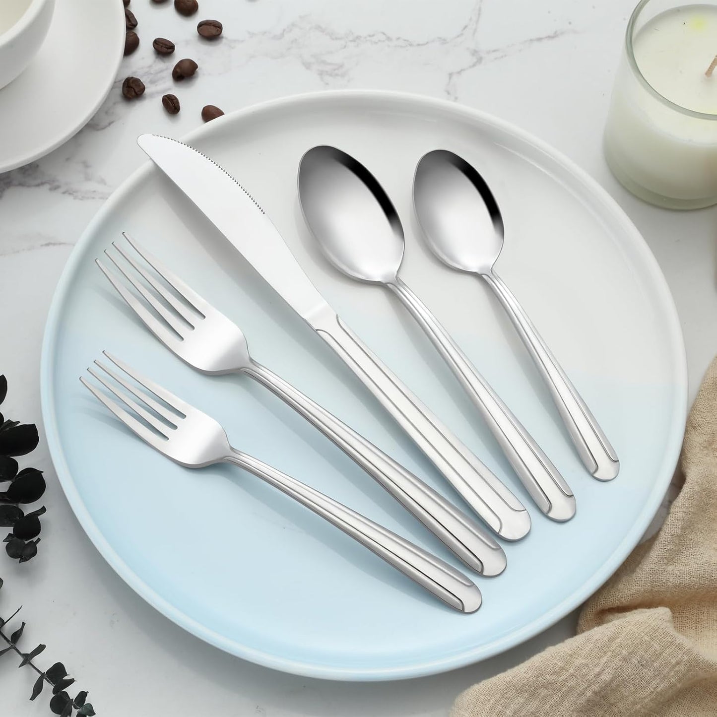 BEWOS 36-Piece Dinner Fork Set, 8.2-Inch Stainless Steel Silverware, Mirror Polished, Dishwasher Safe, For Home, Kitchen or Restaurant