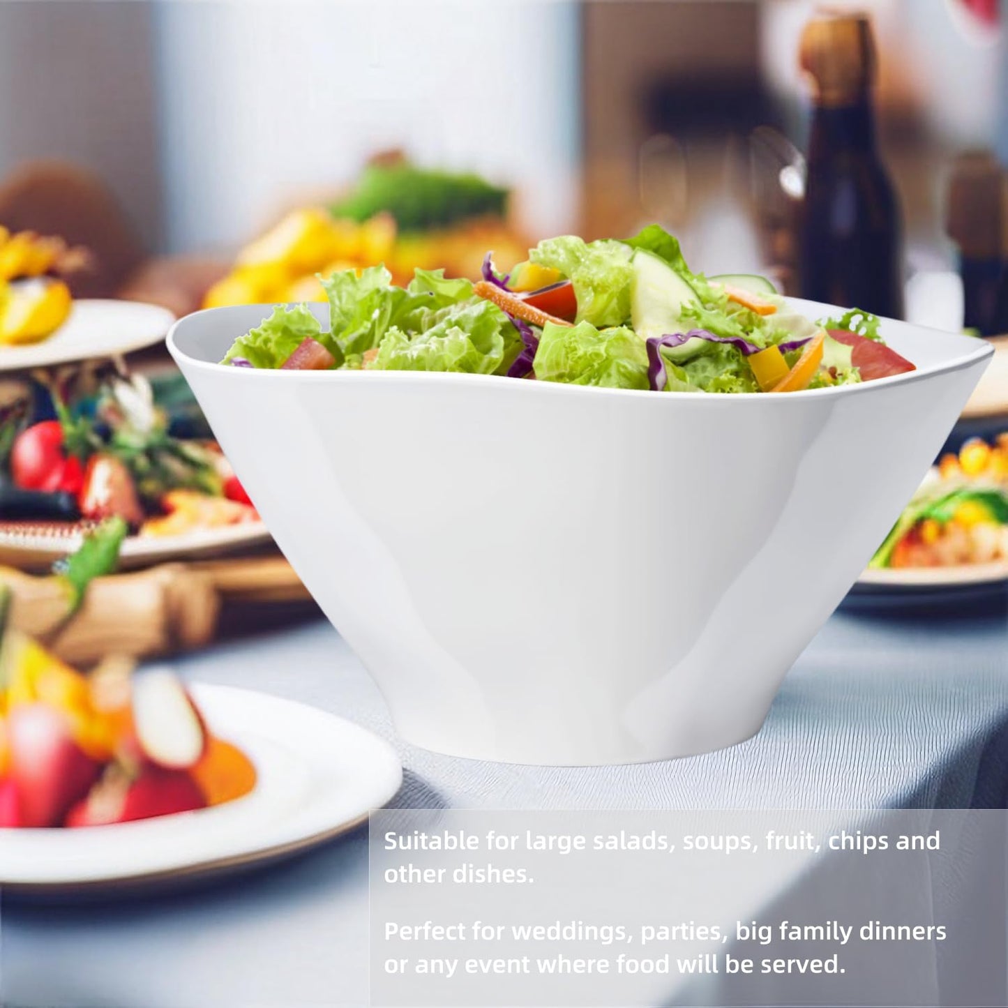 Qxbekmor 10" Salad Bowls, 114 oz. Unbreakable Plastic Serving Bowls for Salads, Fruits, Entertaining, Dinner Parties, Microwave & Dishwasher Safe, BPA-free, Set of 2