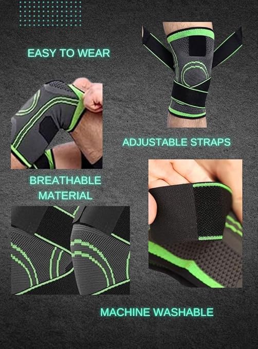 Knee Brace Adjustable with Straps Knee Compression Sleeve for Arthritis for Men and Women Compression Knee Support for Gym, Running, Working Out, Size S/M 1 pair, Green