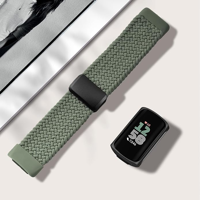 Magnetic Braided Nylon Compatible with Fitbit Charge 6 Bands/Fitbit Charge 5 Bands for Women Men, Soft Sport Stretchy Breathable Strap Replacement Wristband for Charge 6/Charge 5
