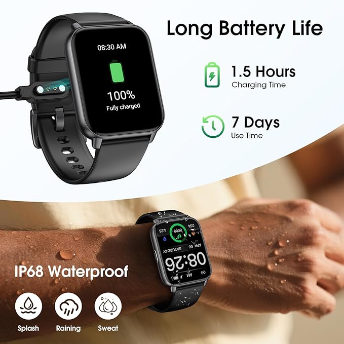 Kummel Smart Watch for Men Women, No App/Phone Required, Fitness Tracker with Pedometer, Bluetooth Call (Answer/Make Call), Heart Rate Blood Oxygen Monitor Step Counter, 100+ Sports Modes