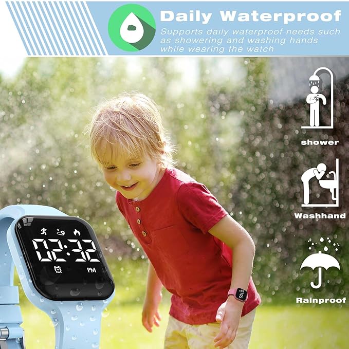 Kids Fitness Tracker,Digital Pedometer Watch,Sport Watch, Steps Counter, Waterproof, Alarm Clock for Boys Grils Kids Children (Babyblue)