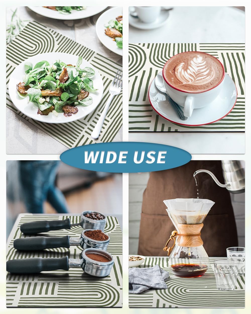 AMOAMI Coffee Mat Hide Stain Rubber Backed Absorbent Dish Drying Mat for Kitchen Counter - Fits Under Coffee Maker or Machine - Green Line 16x24