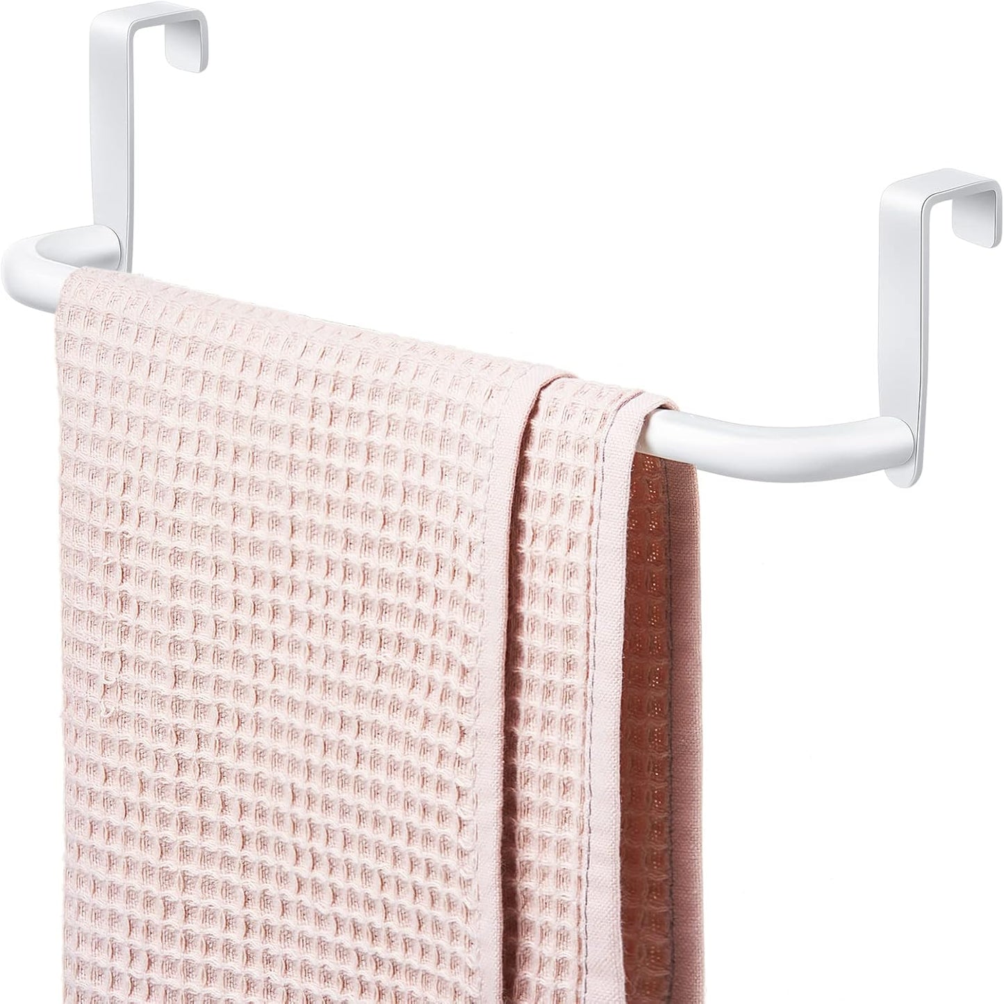 2 Pieces Metal Towel Bar Kitchen Cabinet Steel Towel Rack Bar for Hanging on Inside or Outside of Doors, Home Kitchen Bathroom(White)