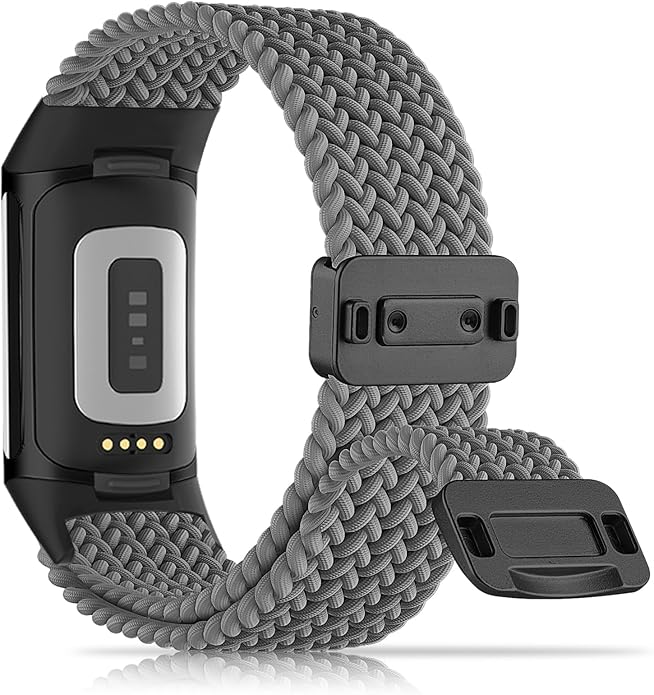 Magnetic Braided Nylon Compatible with Fitbit Charge 6 Bands/Fitbit Charge 5 Bands for Women Men, Soft Sport Stretchy Breathable Strap Replacement Wristband for Charge 6/Charge 5