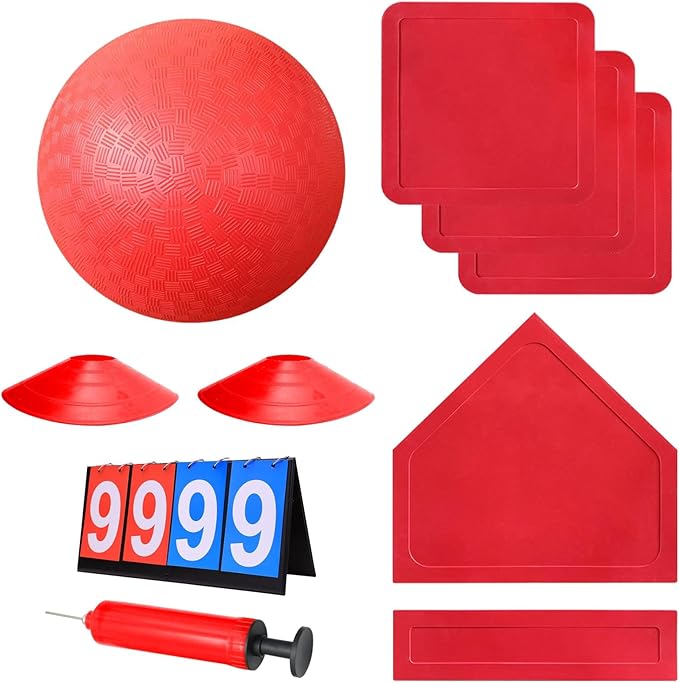 Kickball Set with Bases and Ball - 8.5" Kickball 12" Pump 14" Scoreboard