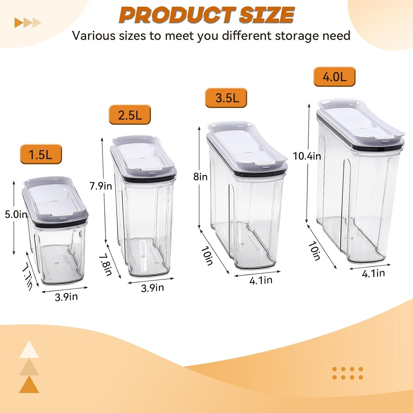 FreshKeeper Cereal Containers Storage Set, Airtight Food Storage Container with Lid 4L/135.2oz,4PCS BPA-FREE Plastic Pantry Organization Canisters for Rice Cereal Flour Sugar Dry Food in Kitchen