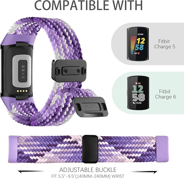 Magnetic Braided Nylon Compatible with Fitbit Charge 6 Bands/Fitbit Charge 5 Bands for Women Men, Soft Sport Stretchy Breathable Strap Replacement Wristband for Charge 6/Charge 5