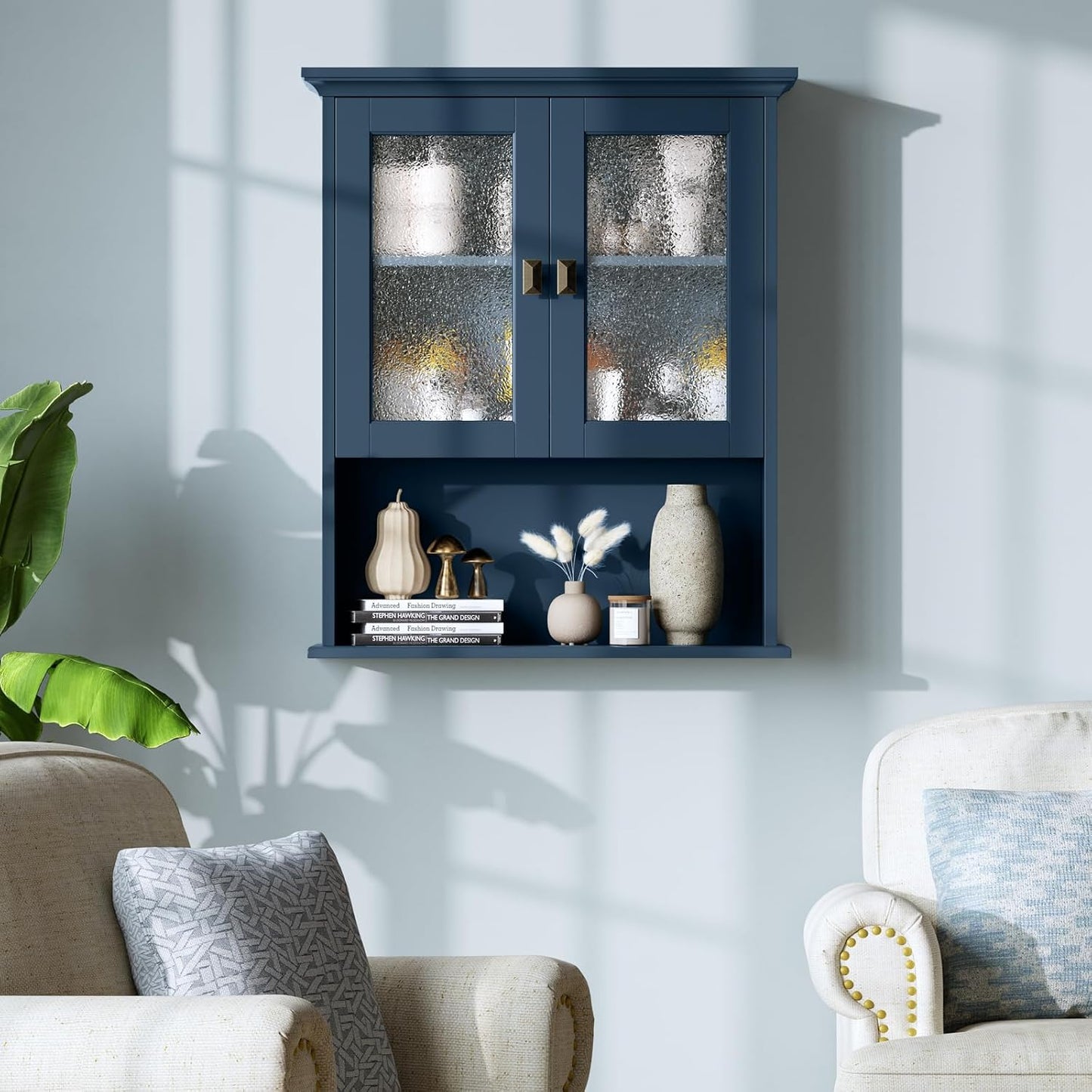 Bathroom Cabinet Wall Mount, Medicine Cabinet Over Toilet Storage Cabinet with Glass Door Build-in Spirit Level Cupboard Hanging Storage for Bathroom Laundry Kitchen Living Room (Ultramarine)