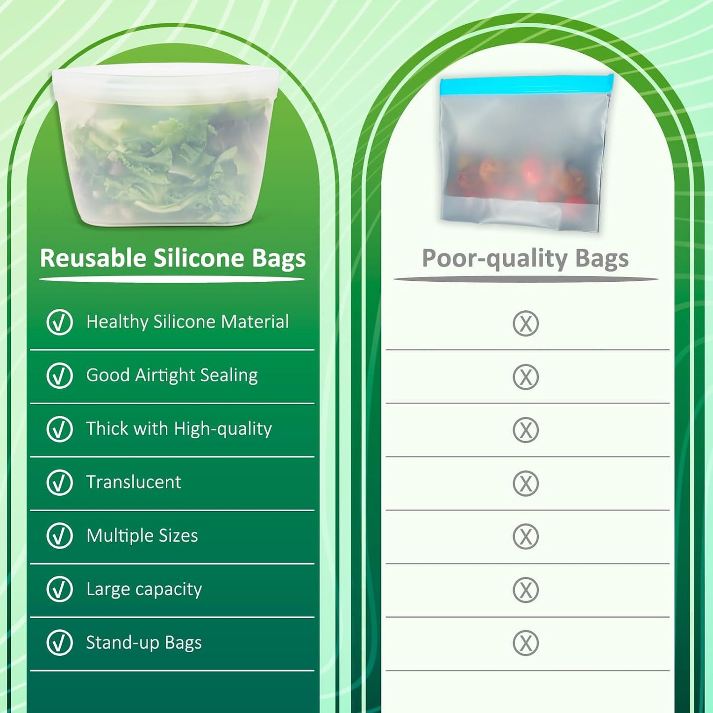 Silicone Bags for Food Storage, Reusable Zip Lock Silicone Food Storage Containers Stand Up Snack Bags, Freezer Microwave Oven Dishwasher Safe, Plastice BPA-Free 3 Pack(40oz 20oz 12oz)