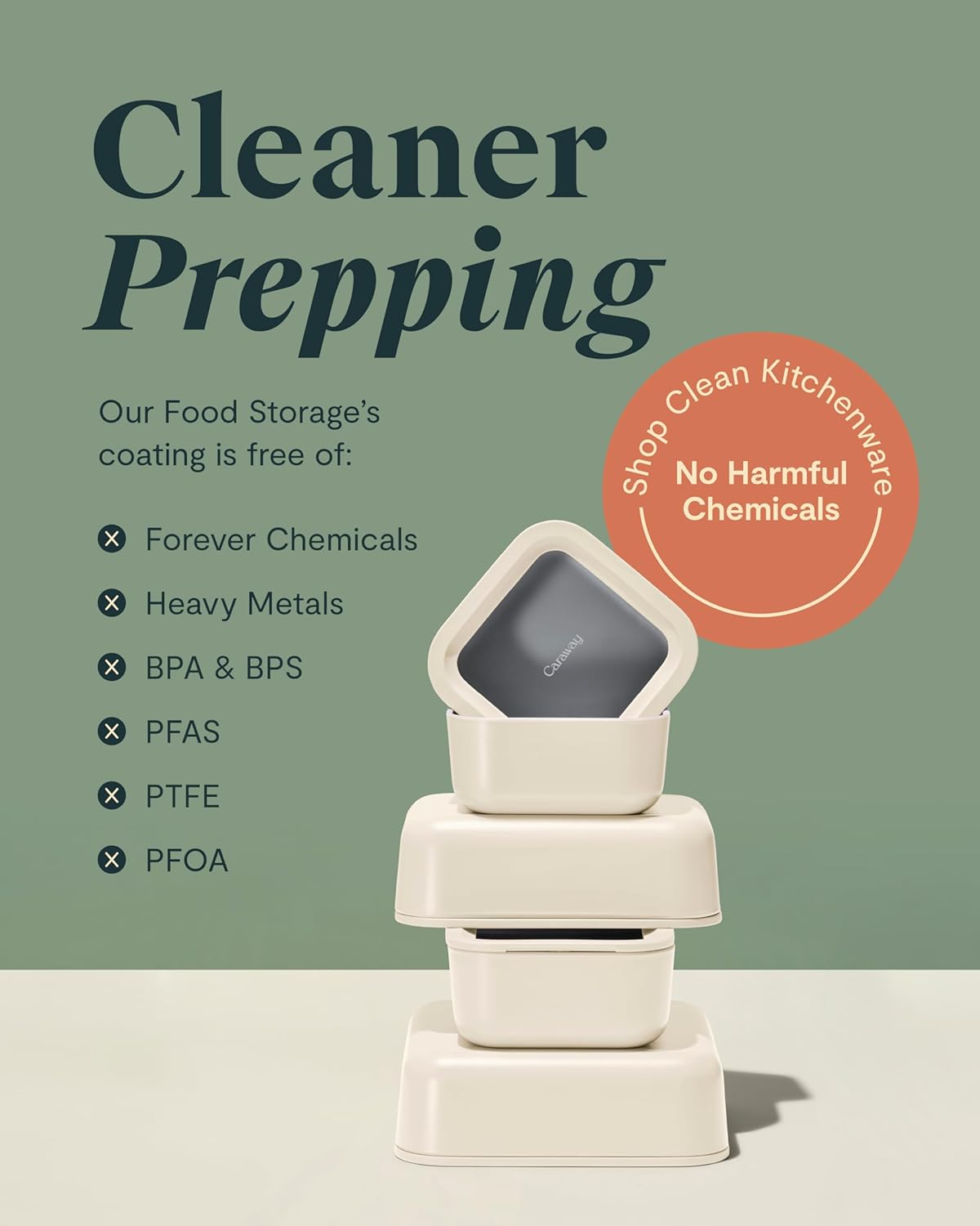 Caraway Glass Food Storage - 6.6 Cup Glass Container - Ceramic Coated Food Container - Non Toxic, Non Stick - Dishwasher, Oven, & Microwave Safe – Gray