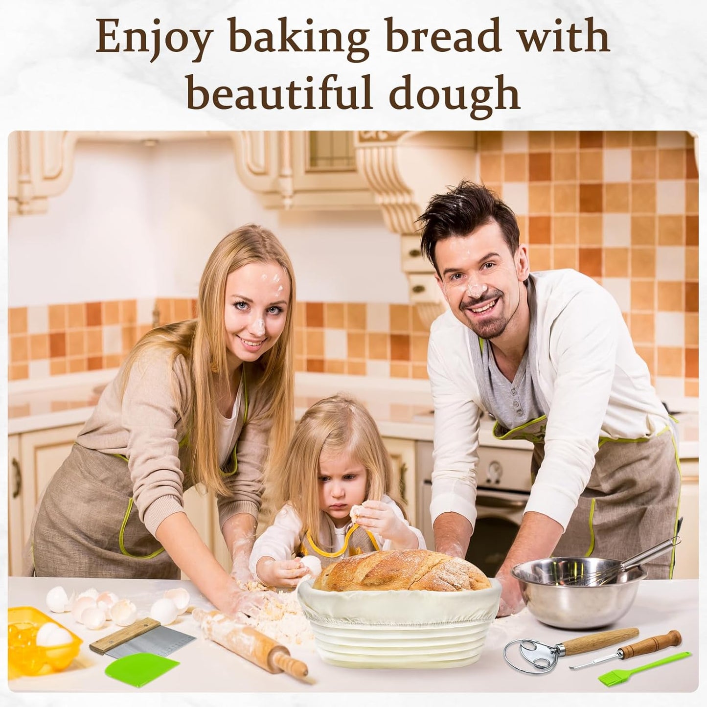 Sourdough Bread Baking Supplies- Set of 2 Oval Banaton Basket with Sourdough Starter Kit and Making Tools Accessories for Homemade Bread