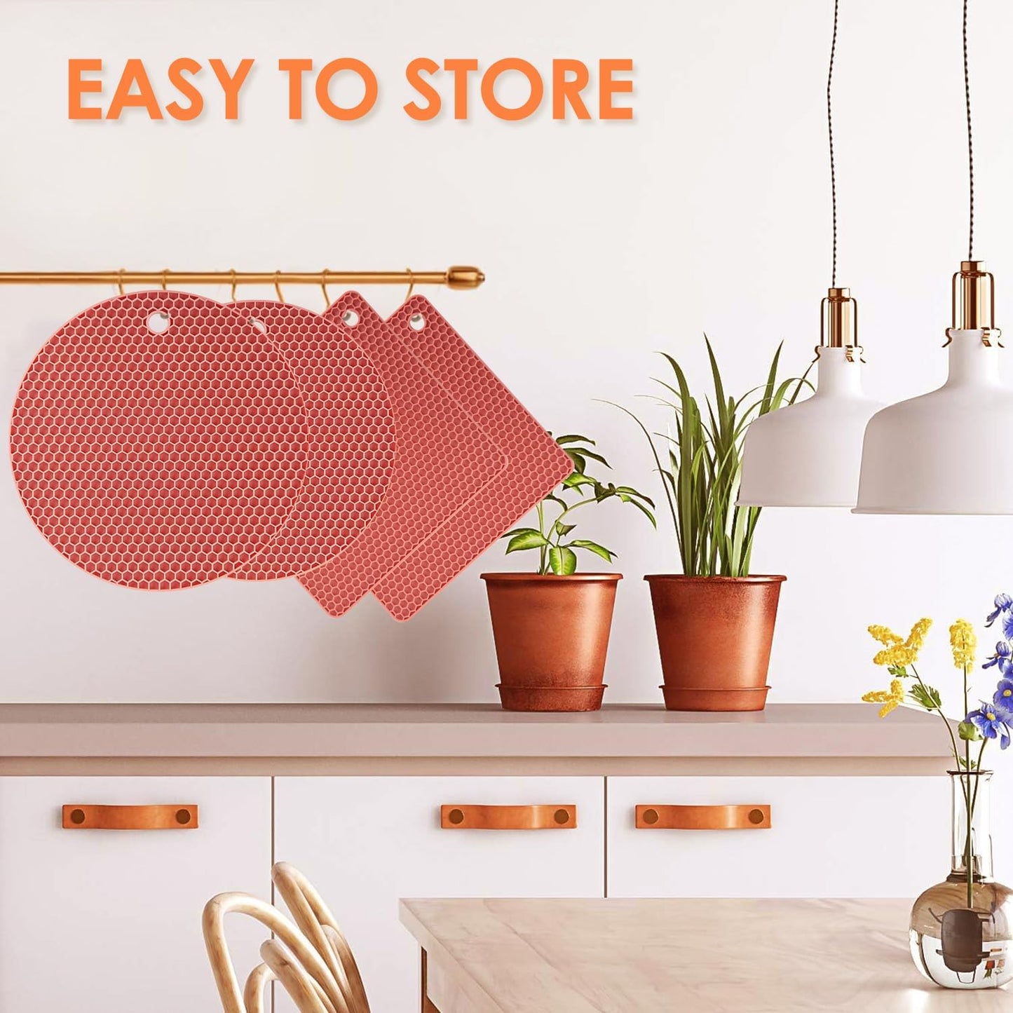 4 Pack Trivets for Hot Dishes, Silicone Pot Holders Hot Pads for Kitchen, Silicone Trivets for Hot Pots and Pans, Hot Plates to Protect Table Quartz Countertops Heat Resistance to 450°F, Nordic Orange