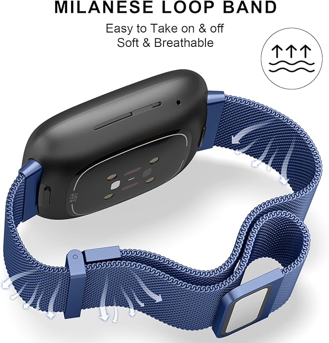 Meliya Metal Band for Fitbit Sense 2 / Sense Bands, Fitbit Versa 4 / Versa 3 Bands Women Men, Stainless Steel Mesh Magnetic Replacement Bracelet Strap for Fitbit Sense 2 / Versa 4 Smartwatch