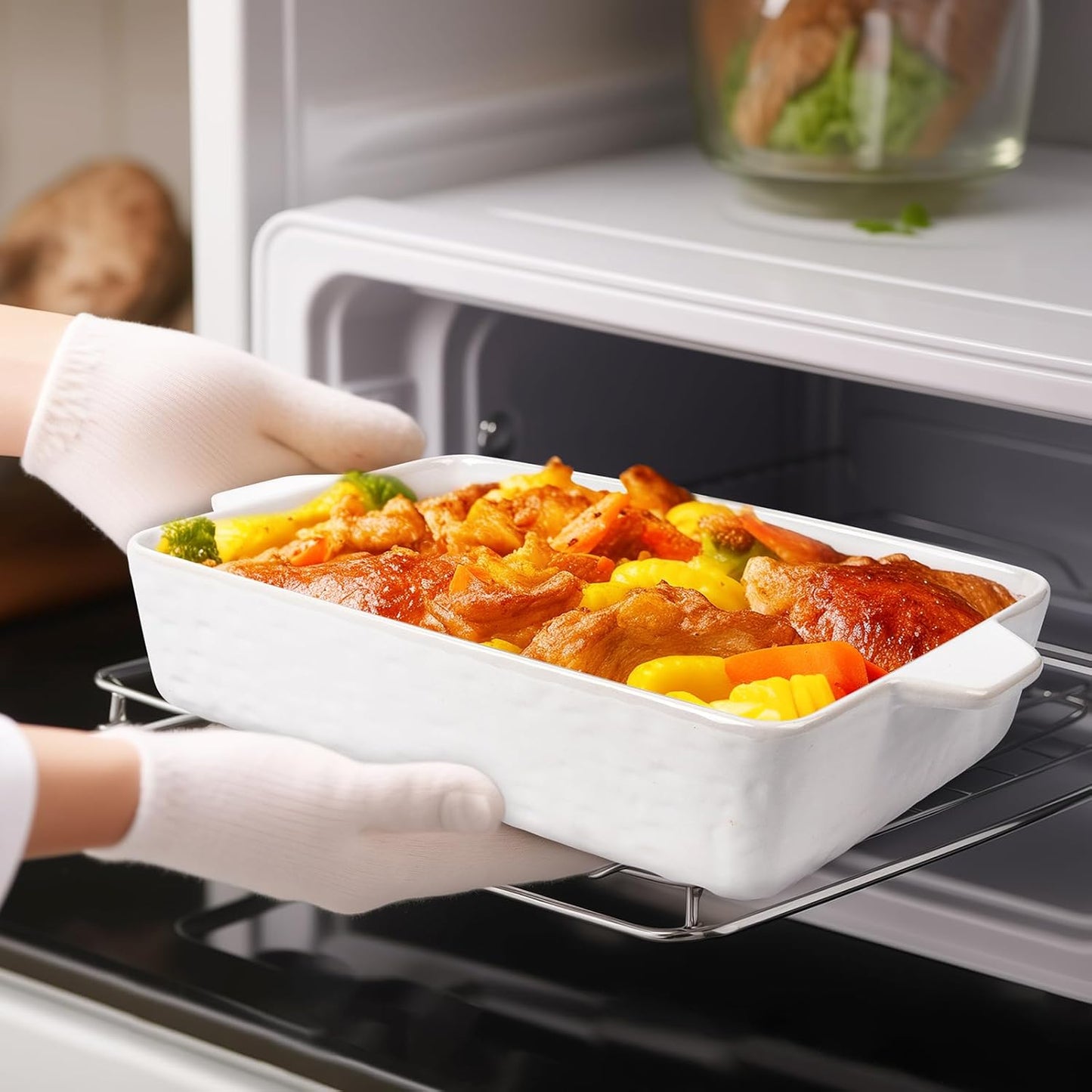4 QT Baking Dish, Casserole Dishes for Oven, 9x13 Baking Pan with Handles, Lasagna Pan Deep, Ceramic Casserole Dish Oven Safe for Baking, Lasagna, Kitchen, Wedding Gift (White)