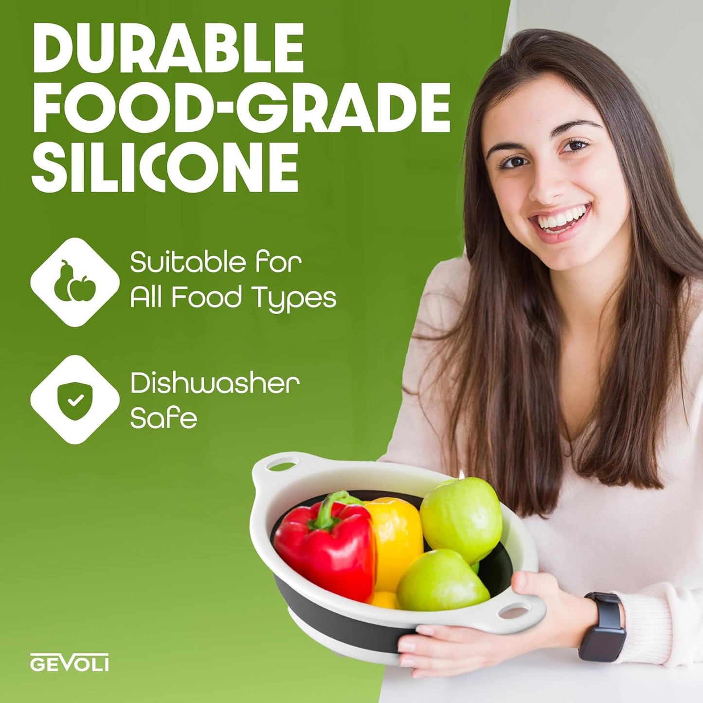 Collapsible Colanders (2 Pack Set) Food Strainers with Over-Sink Water Draining Base for Pasta Fruits and Vegetables (4 and 5 Quart) - White Gray