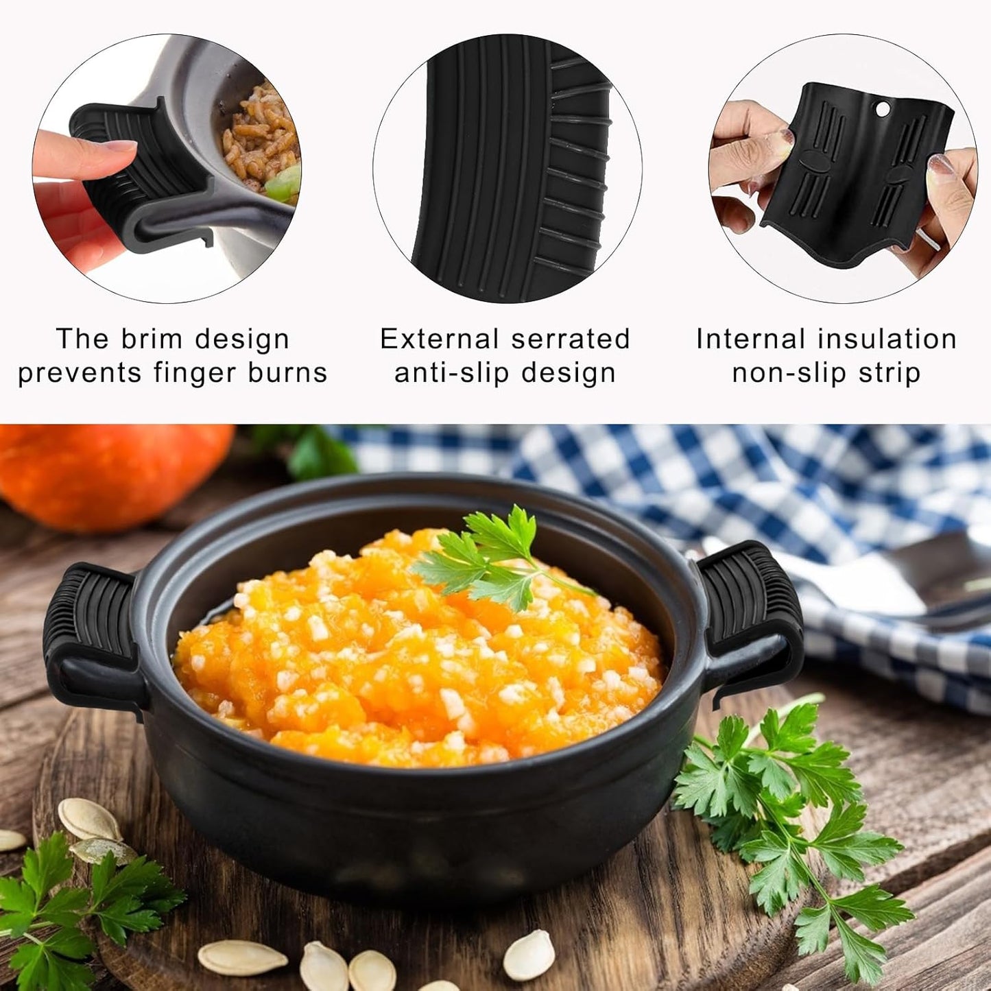 4 Pcs Non-Slip Silicone Hot Handle Holder & Assist Grips, Potholder for Cast Iron Skillets, Heat Resistant Handle Cover Sleeve for Frying Pans, Casserole, Cookware Handles, Black