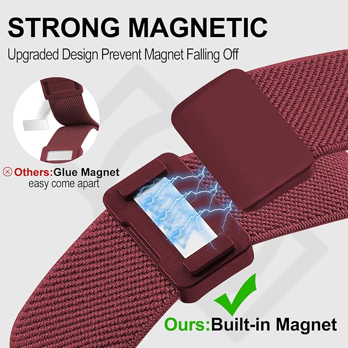 Magnetic Stretchy Nylon Compatible with Fitbit Charge 6 Bands/Fitbit Charge 5 Bands, Elastic Fabric Sport Adjustable Wristband Strap for Charge 5/6 Smartwatch Women Men