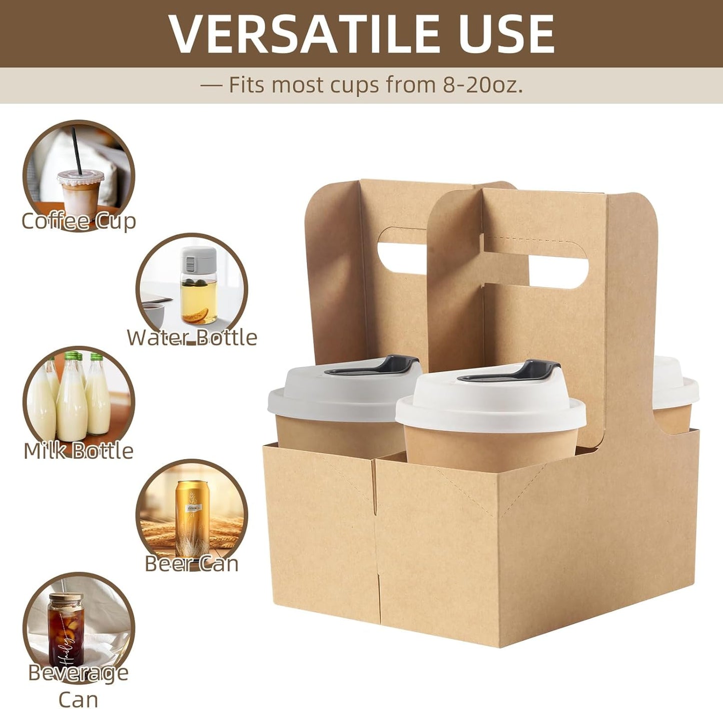 LITLANDSTAR Disposable Coffee Cup Carrier for Delivery, 2 Cup Paperboard Cup Holder Portable Drink Holder Take Out Drink Carrier with Handle for Hot & Cold Drinks, 50 Pack