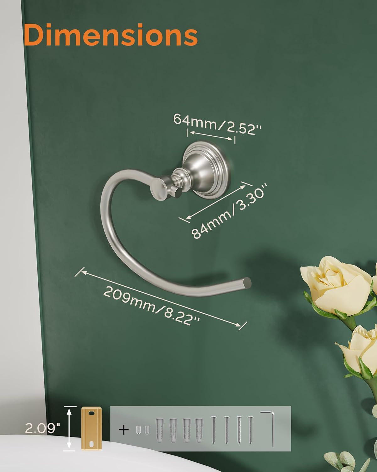 Towel Ring, Stainless Steel Hand Towel Holder for Bathroom Wall Mount, Heavy Duty Towel Hanger for Kitchen, Bath, RV (Brushed Nickel)