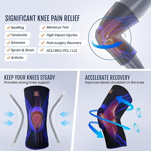 Knee Brace, Compression Knee Sleeve with Side Stabilizers & Patella Pads for Meniscus Tear, ACL & Arthritis Pain Relief, Knee Pads Support Women Men, Volleyball, Running, Workout, Sport