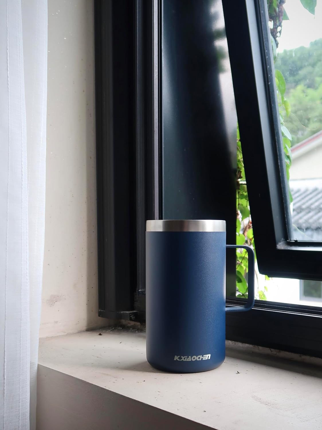 KXIAOCHEN 20oz Insulated Coffee Mug with Lid, Stainless Steel Coffee Cup, Double Wall Vacuum Coffee Tumbler with Handle, Premium Thermal Travel Coffee Mug (Navy Blue Black 2Pack)