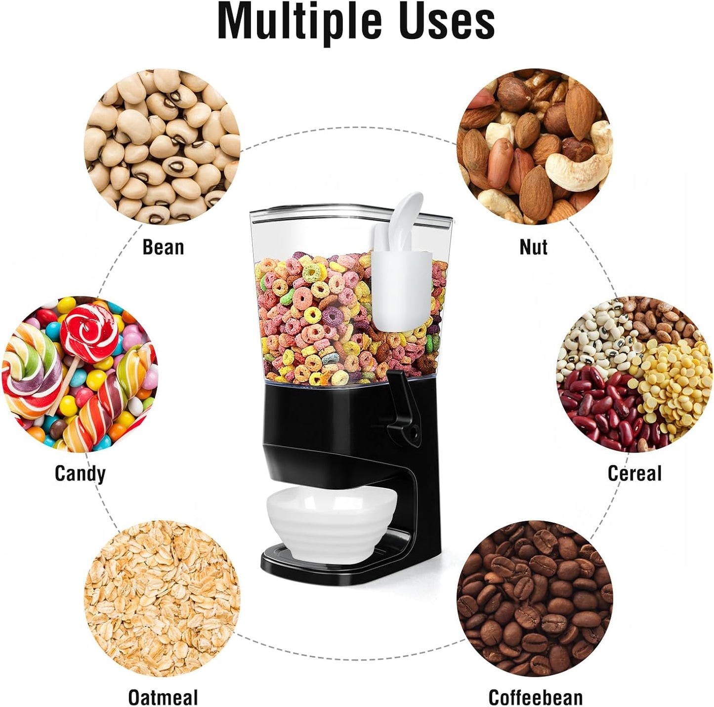 Cereal Dispenser Countertop Wath Bowls and Spoons Cereal Containers Storage for Pantry Snack Organizer Dry Food Storage Container with Lid for Kitchen Organization Oatmeal Nut Granol(Black 2 pack )