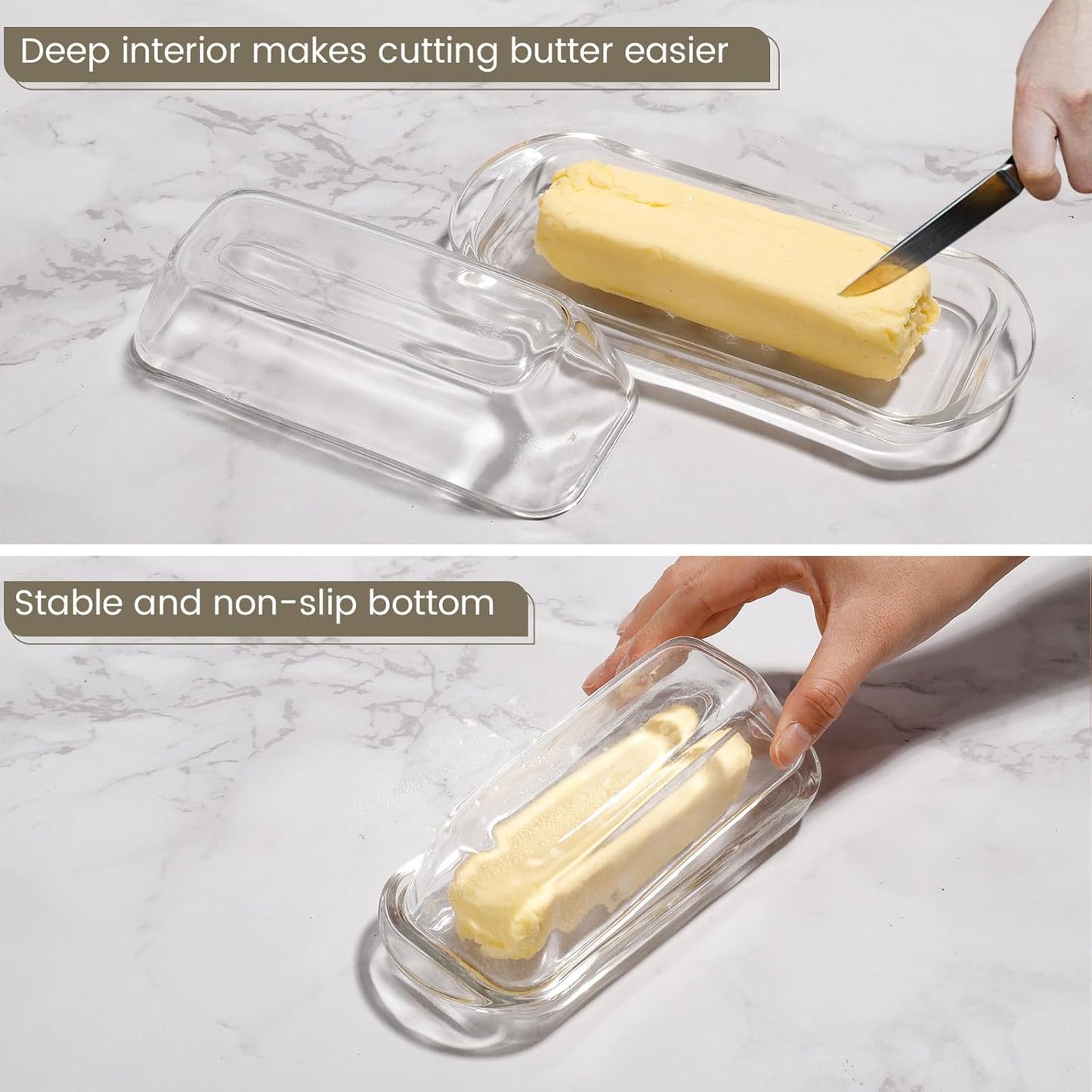 Glass Butter Dish Butter Keeper and Butter Holder for Fridge Butter Dish with Lid for Countertop Vintage Container for Counter Butter Tray with cover (Clear-7)