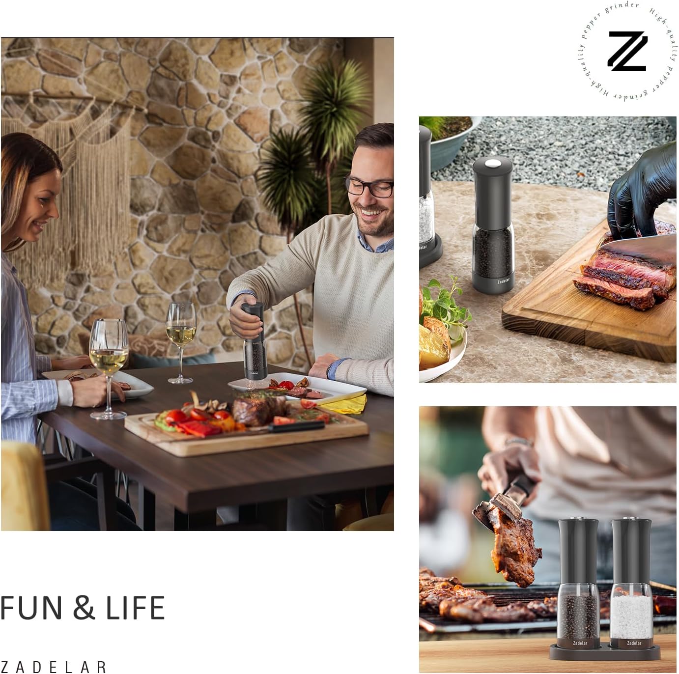 Electric Salt and Pepper Grinder Shakers Set with LED Power Display-Rechargeable-No Battery Needed-Automatic Salt Pepper Mill Grinder,LED Adjustable Coarseness,LED Light,One-Hand Operation