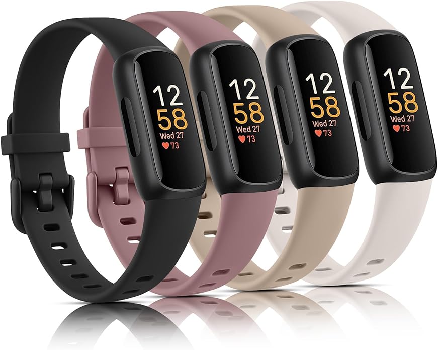 4 Pack Bands for Fitbit Inspire 3 Bands Women Men, Soft Silicone Wristband Sport Replacement Strap for Fitbit Inspire 3 Fitness Tracker