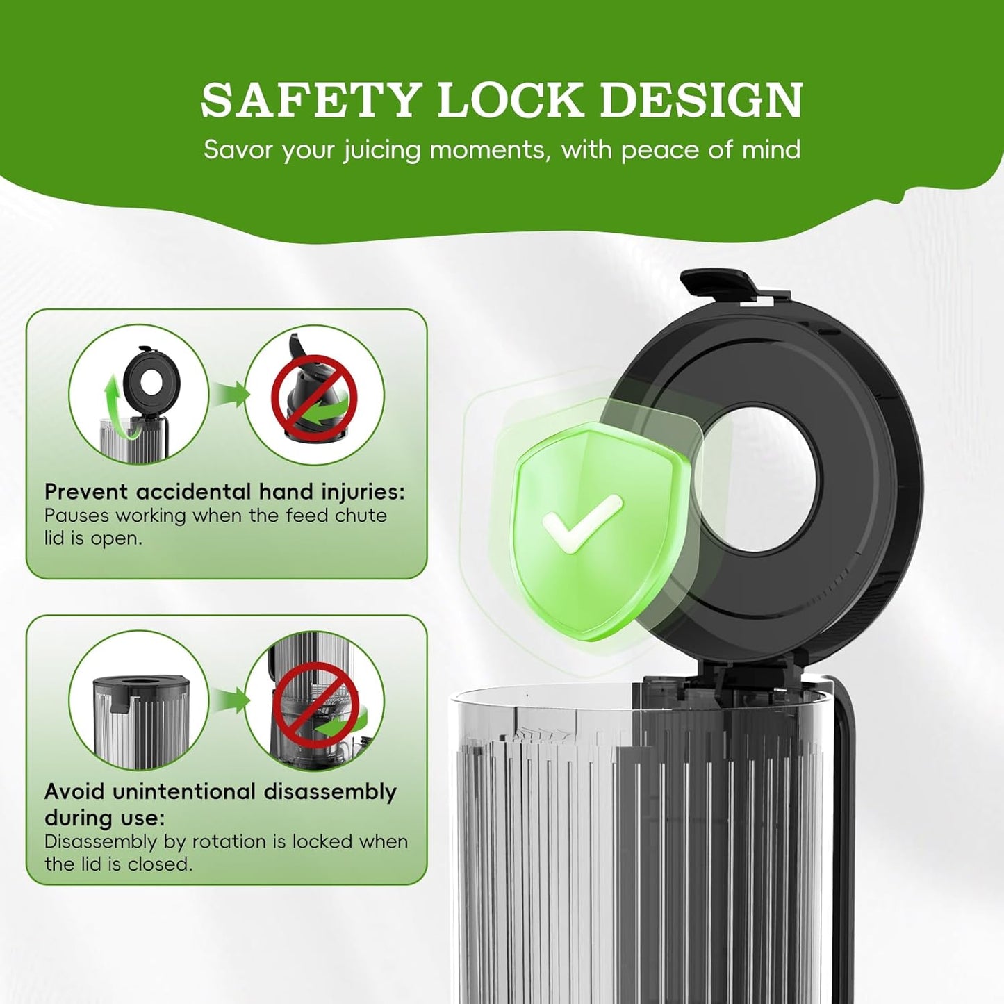 Cold Press Juicer, Juicer Machines with 4.35'' Wide Feed Chute, Stainless Steel Masticating Juicers Easy to Clean, Ergonomic Operational Panel Design, High Juice Yield, Golden Knob