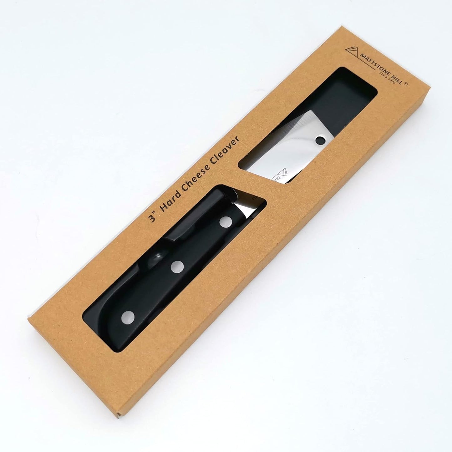Cheese Knife - MATTSTONE HILL Cheese Cleaver, Hard Cheese Cutter, Premium Stainless Steel, Black Handle