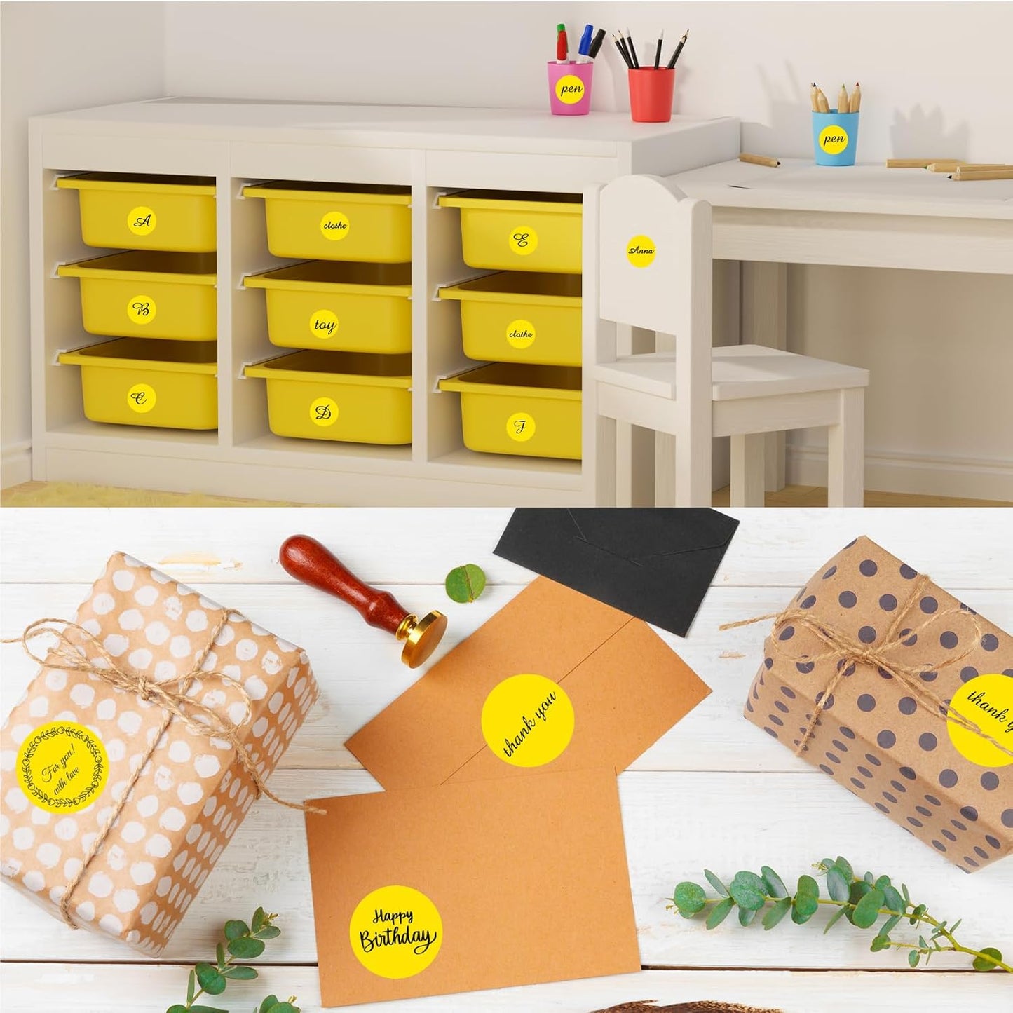 starboling Thermal Labels,2 Inch Yellow Round Thermal Printer Stickers,Self-Adhesive Round Direct Thermal Labels,Thermal Stickers for DIY Logo Design,Name Tag (500/Roll)