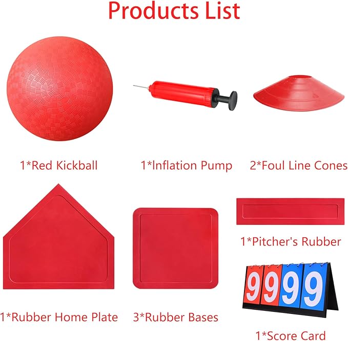 Kickball Set with Bases and Ball - 8.5" Kickball 12" Pump 14" Scoreboard