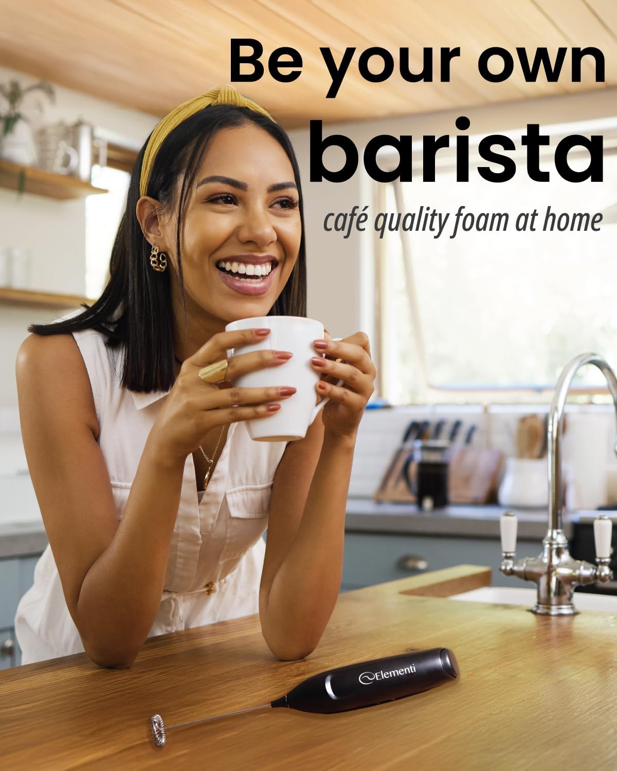 Elementi Pink Milk Frother Wand & Matcha Mixer, Mini Electric Whisk - Coffee Mixer Wand - Coffee Stirrers Electric Matcha Whisk (Hot Pink)