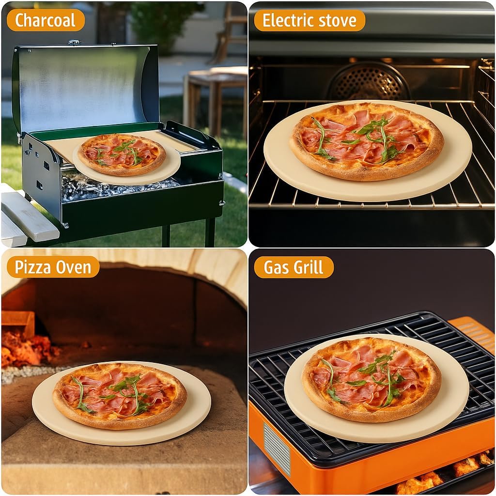 Large Pizza Stone Round 15", Heavy Duty Cooking Stone for Grill, Baking Pizza Stone for bread, Ideal for Grilling Baking Several Sizes of Pizzas
