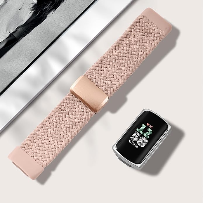 Magnetic Braided Nylon Compatible with Fitbit Charge 6 Bands/Fitbit Charge 5 Bands for Women Men, Soft Sport Stretchy Breathable Strap Replacement Wristband for Charge 6/Charge 5