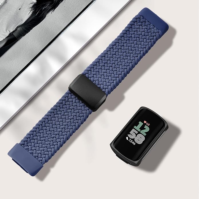 Magnetic Braided Nylon Compatible with Fitbit Charge 6 Bands/Fitbit Charge 5 Bands for Women Men, Soft Sport Stretchy Breathable Strap Replacement Wristband for Charge 6/Charge 5