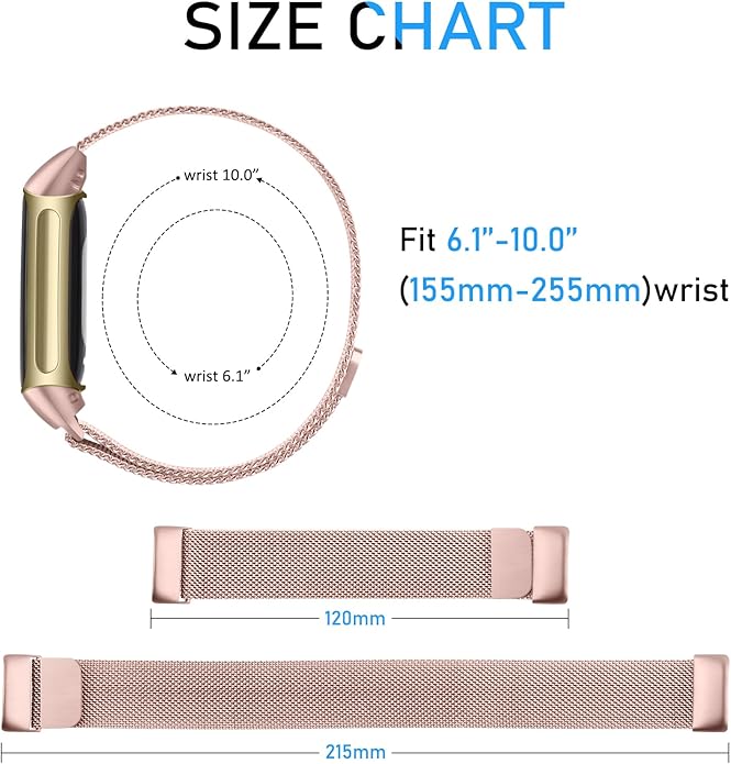 Meliya for Fitbit Charge 6 Bands Women Men, Stainless Steel Metal Mesh Loop Adjustable Magnetic Wristband Replacement Straps Compatible with Fitbit Charge 6 Fitness Tracker
